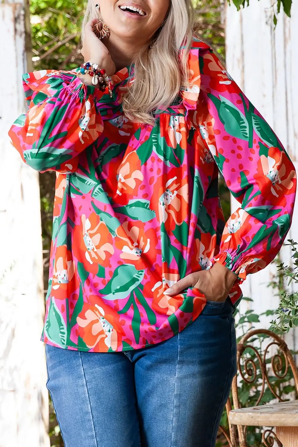 Plus size floral ruffle blouse - Love Salve